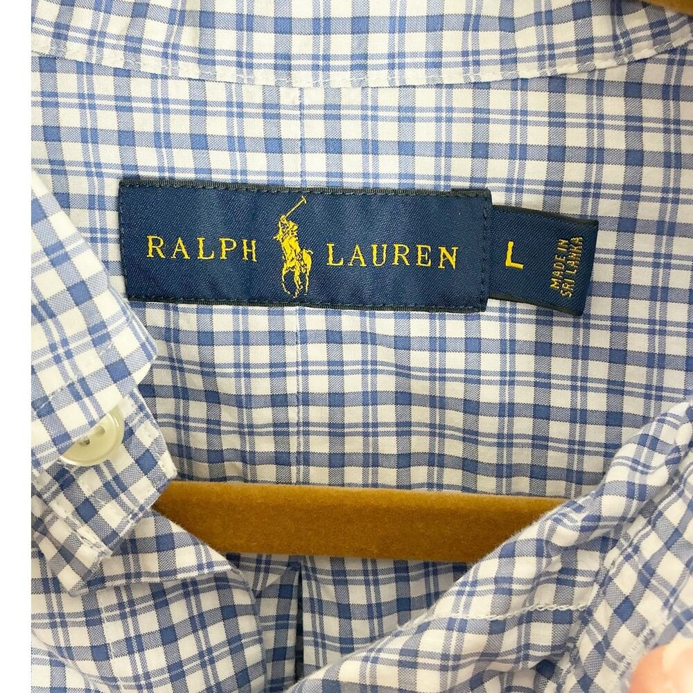 Ralph Lauren Mens Button Down Shirt Gingham Checkered Blue White Large - Picture 5 of 6